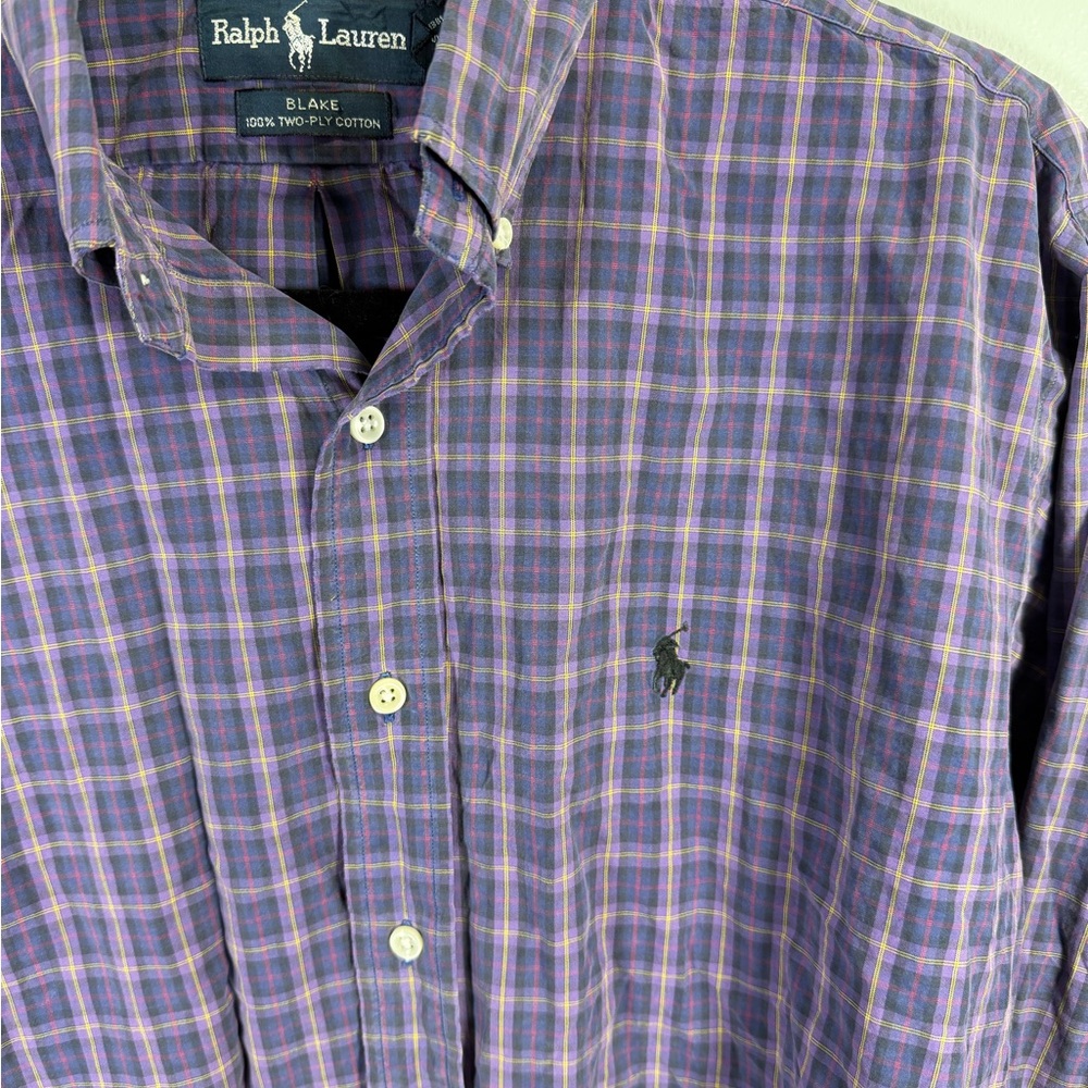 Ralph Lauren Men's Blake Cotton Purple Plaid Shirt Sz Medium